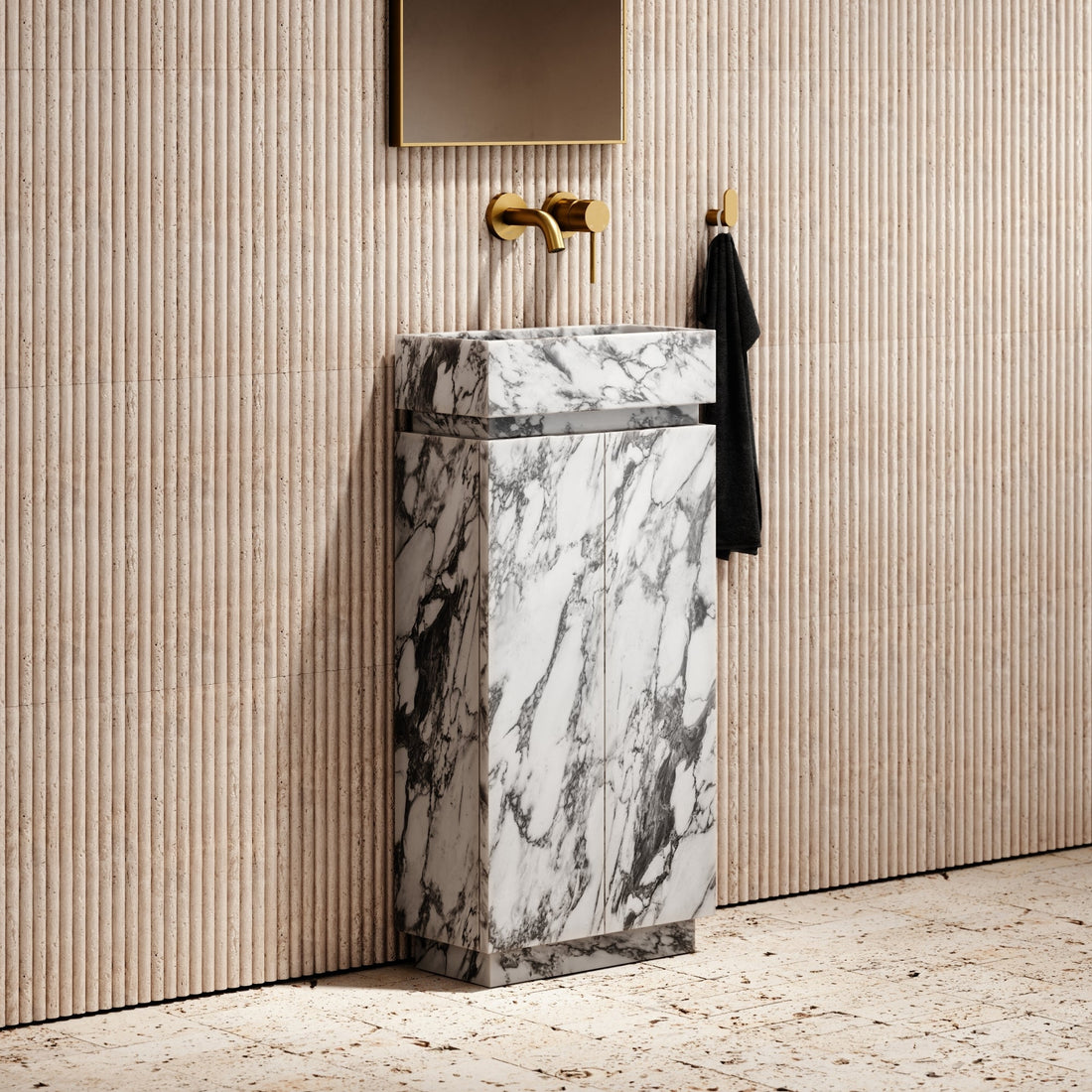 Arabescato Bathroom Vanity Unit With Doors 400mm - Elsa Home And Beauty