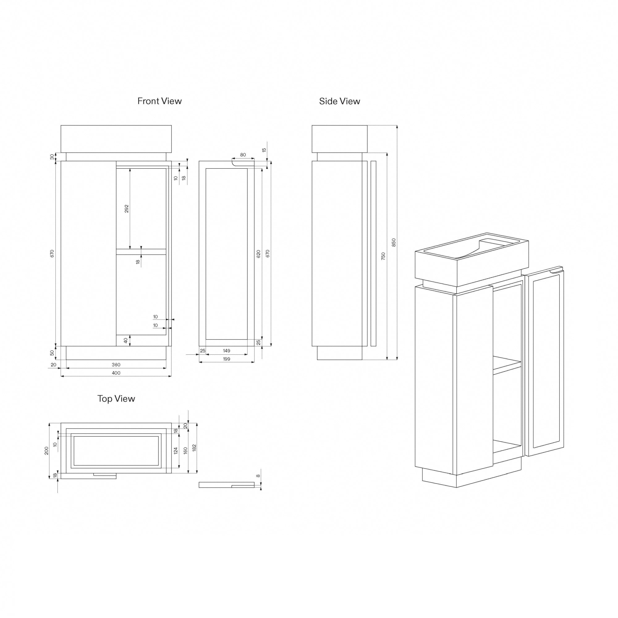 Arabescato Bathroom Vanity Unit With Doors 400mm - Elsa Home And Beauty