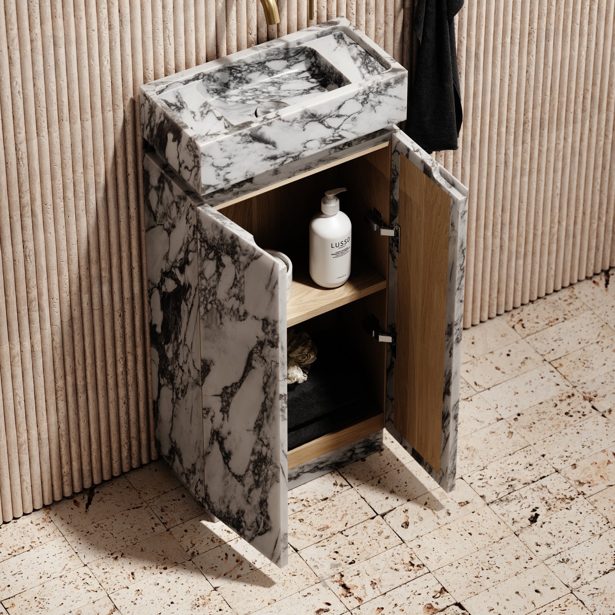 Arabescato Bathroom Vanity Unit With Doors 400mm - Elsa Home And Beauty