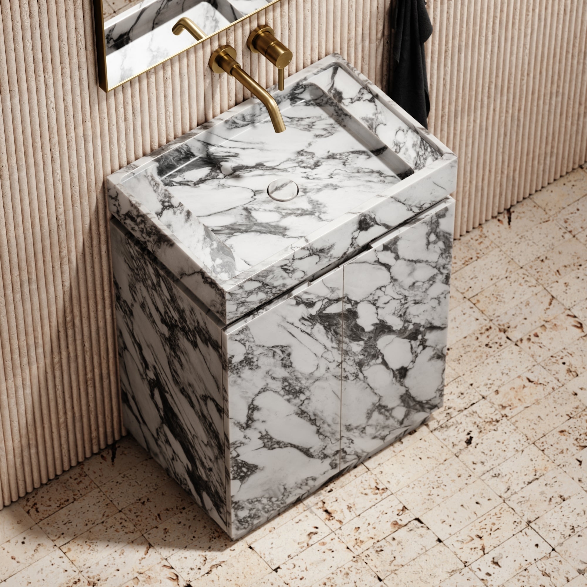 Arabescato Bathroom Vanity Unit With Doors 600mm - Elsa Home And Beauty