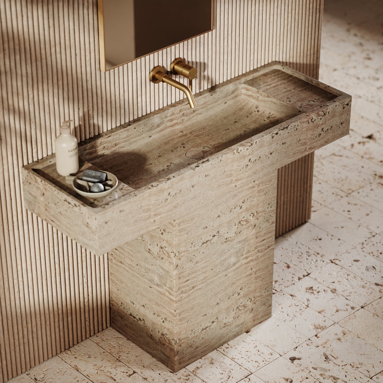 Italian Travertine Pedestal Vanity