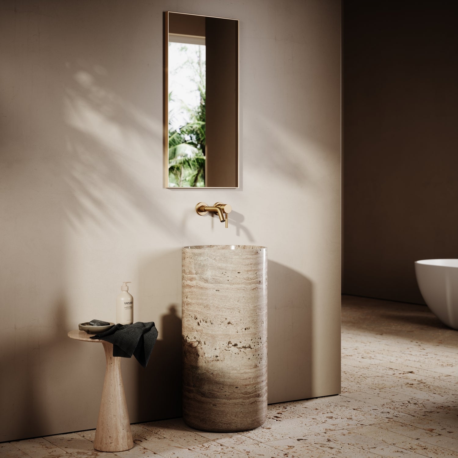 Travertine Pedestal Basin