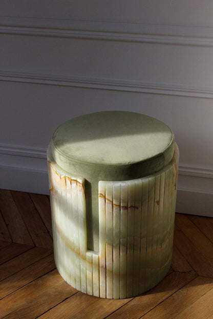 Green Onyx Stool With Velvet Cushion - Elsa Home And Beauty