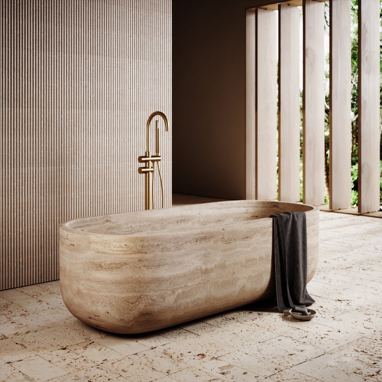 Nobu Travertine Stone Bathtub - Elsa Home And Beauty