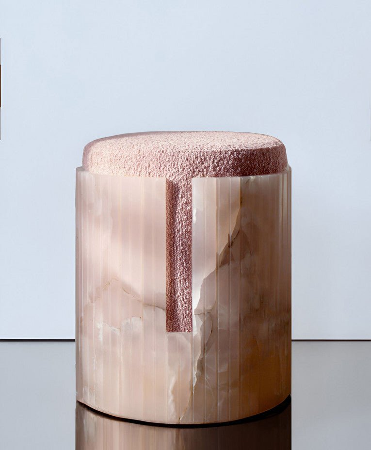 Pink Onyx Boucle Stool - Elsa Home And Beauty