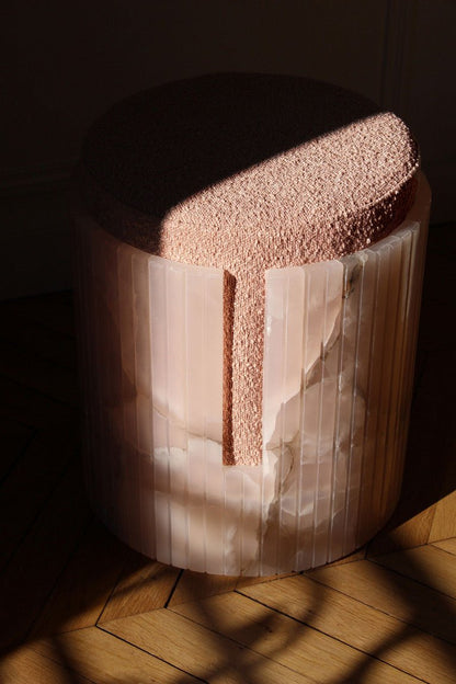 Pink Onyx Boucle Stool - Elsa Home And Beauty