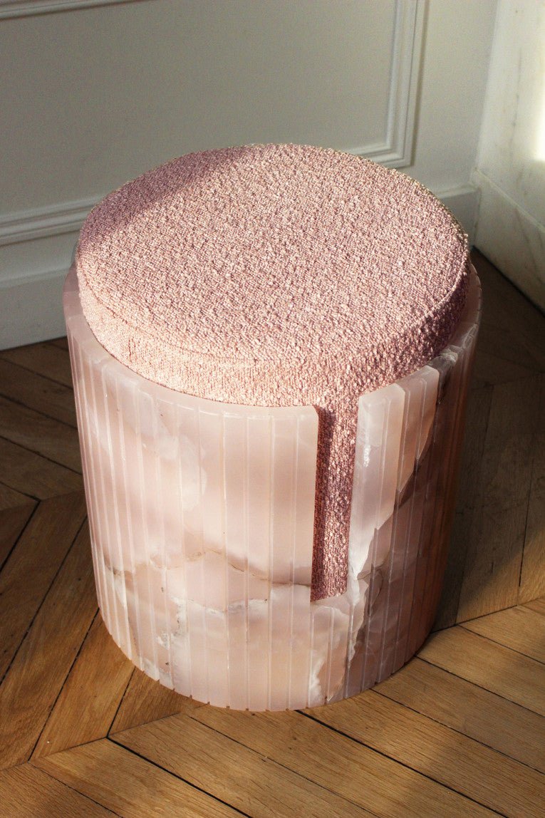 Pink Onyx Boucle Stool - Elsa Home And Beauty