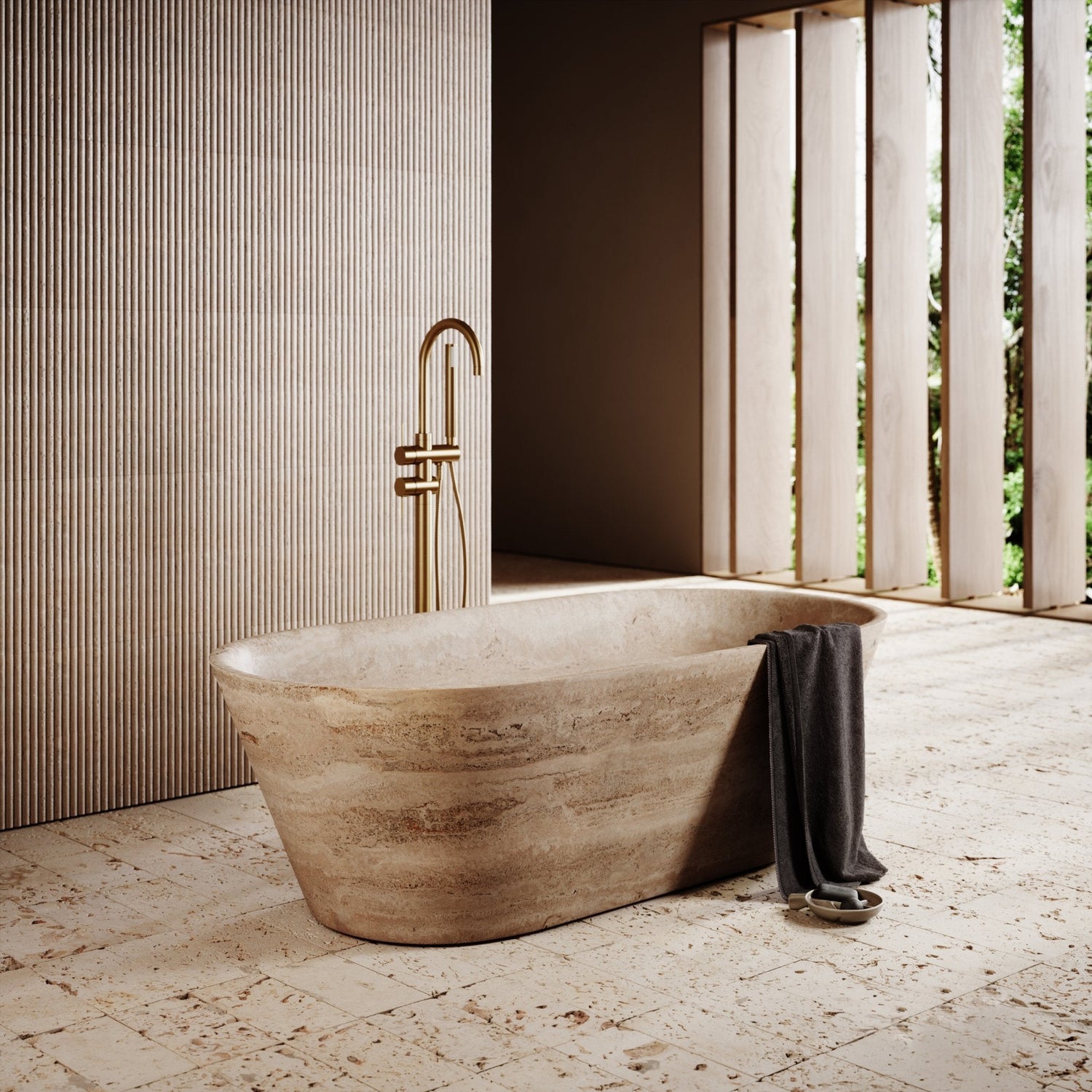 Travertine Natural Stone Bathtub - Elsa Home And Beauty