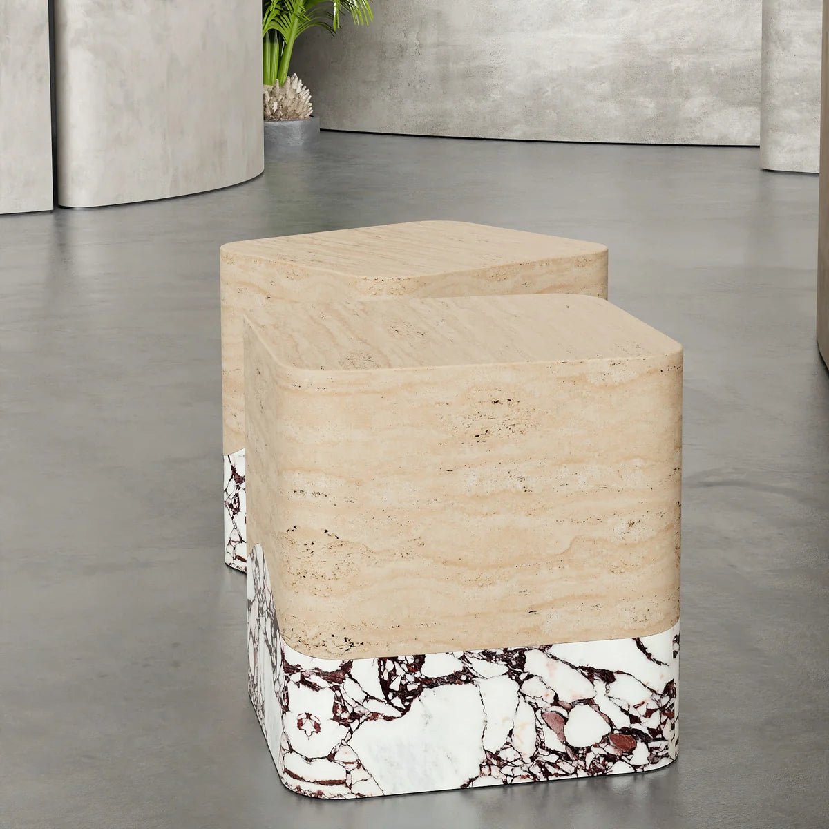 Viola &amp; Travertine Two Tone Side Table - Elsa Home And Beauty
